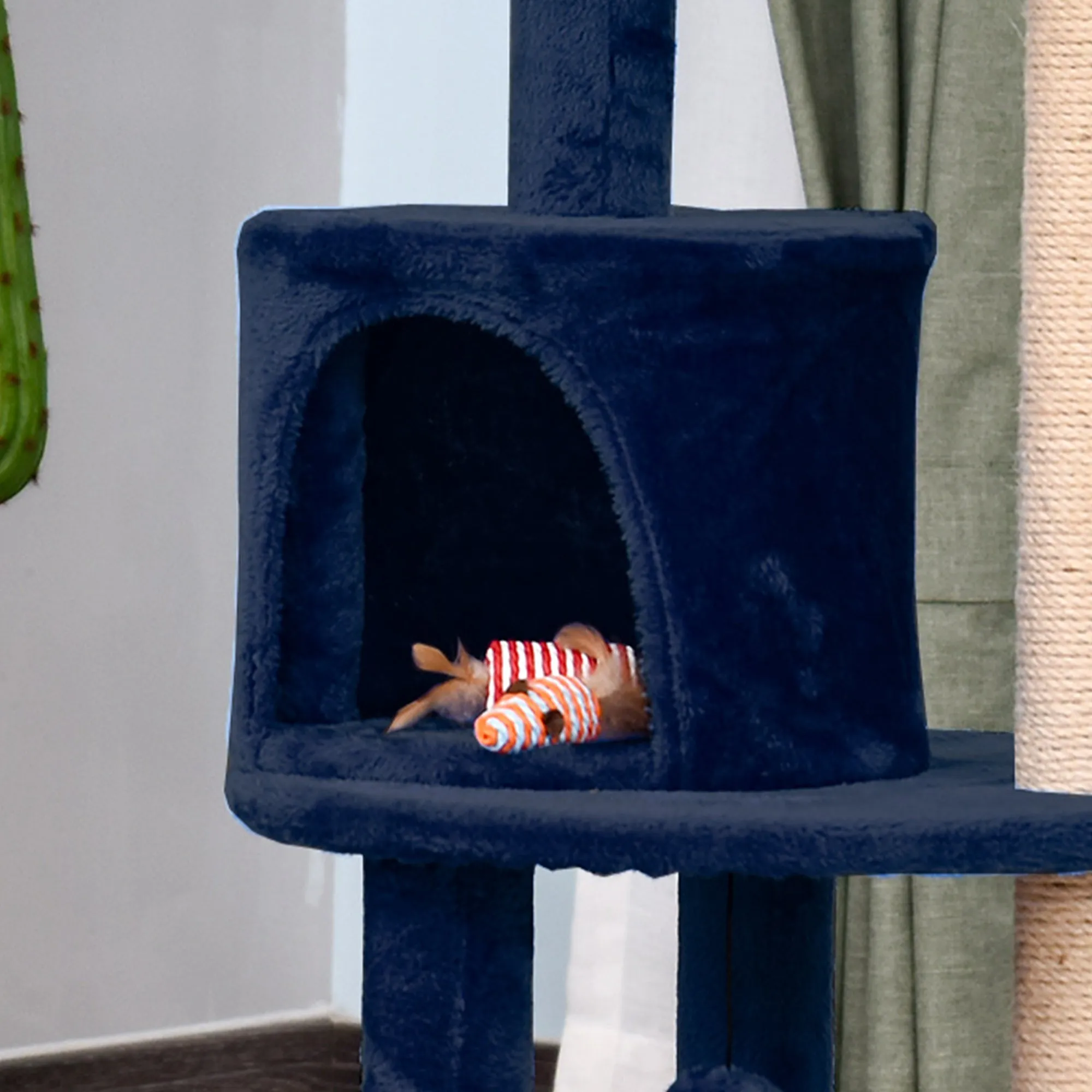 104 cm Cat Tree, Cat Condo Tree Tower, Cat Activity Centre with Scratching Posts, Plush Perches, Hanging Ball - Blue