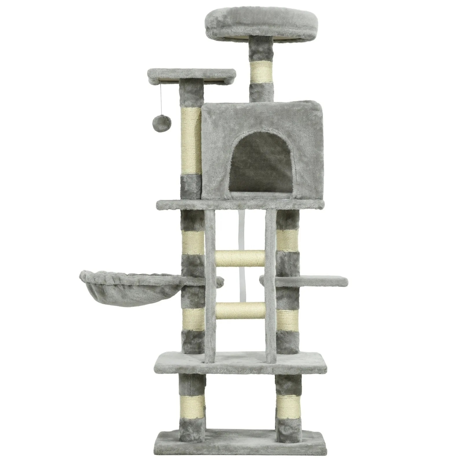 132cm Cat Tree with Scratching Post House Hammock Grey