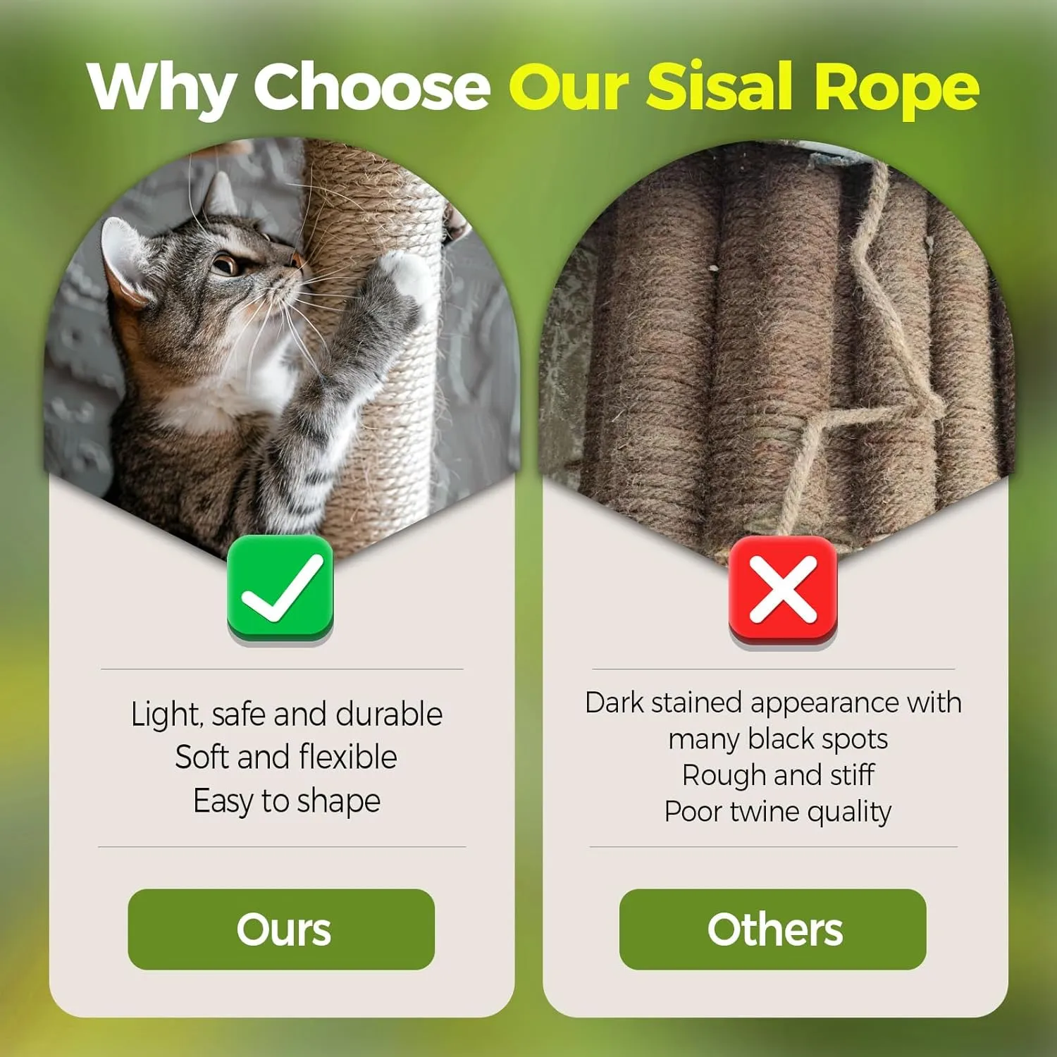 1/4 Inch Natural Sisal Rope for Cat Scratching Posts, 50FT Abrasion Resistance Rope, Multipurpose for Cat Tree Repair, DIY Projects, Furniture Wrapping, Indoor/Outdoor Use