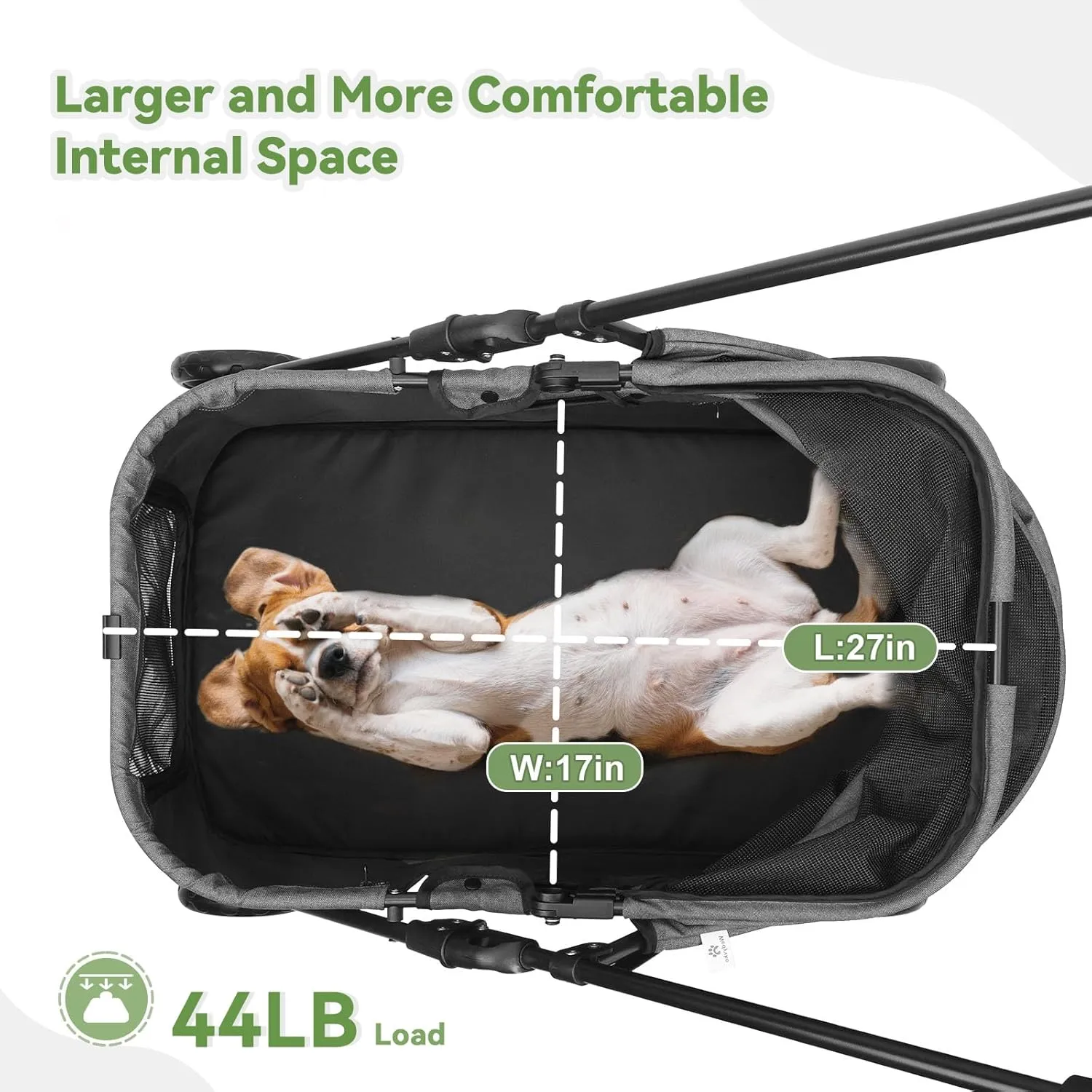 20% Larger Capacity, Wedyvko Dog Stroller for Medium/Small Pets w/Dog Poop Bags & Dispenser, Storage Pouch, Zipperless, Entry in/Out Easy (Grey)