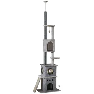 255cm Floor To Ceiling Cat Tree for Indoor Cats Climber Scratching Post Adjustable Height Play Tower Removable Cover Grey
