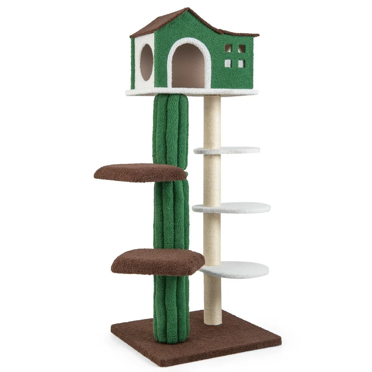 7-Tier Modern Cat Tree Tower with Sisal Scratching Posts-Green