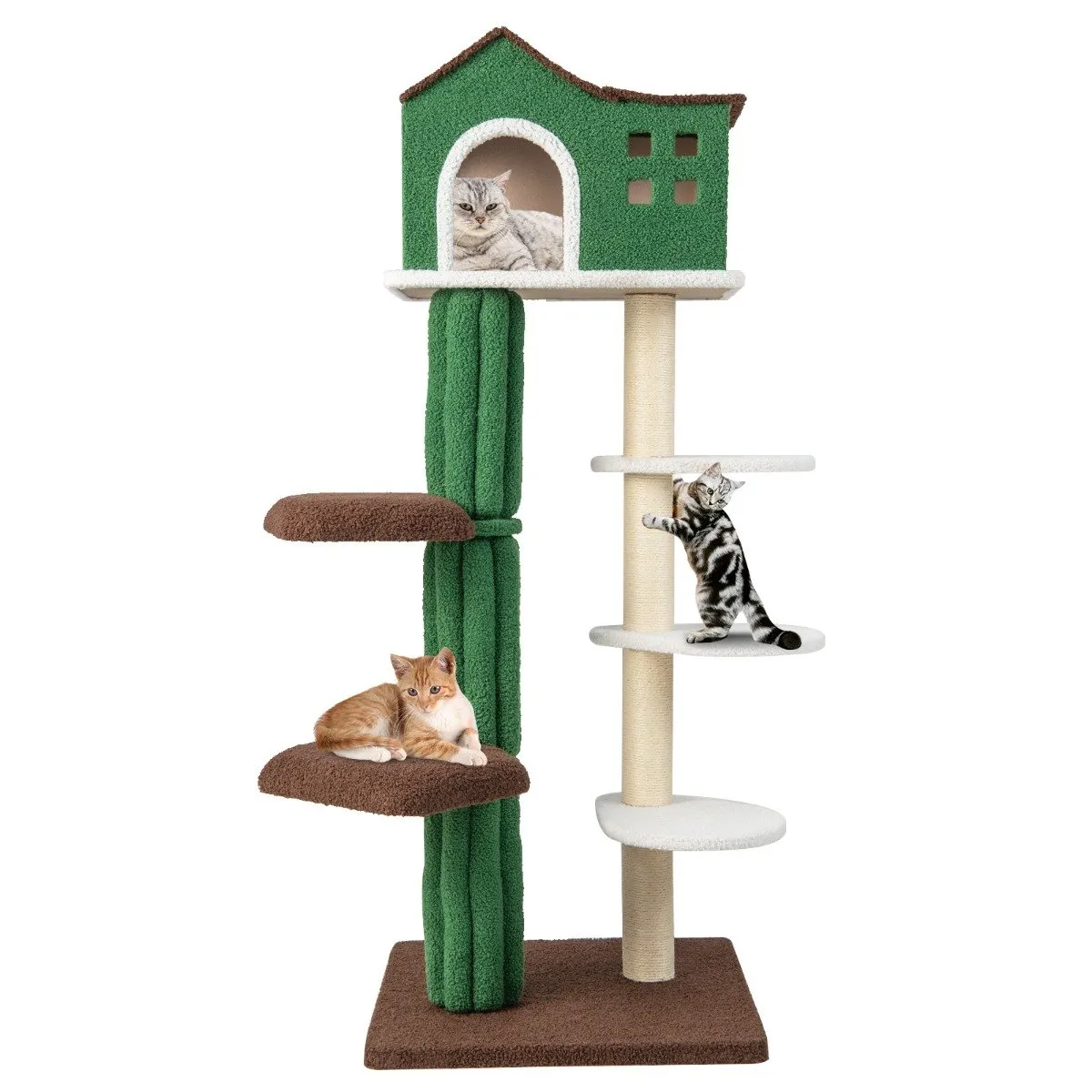 7-Tier Modern Cat Tree Tower with Sisal Scratching Posts-Green