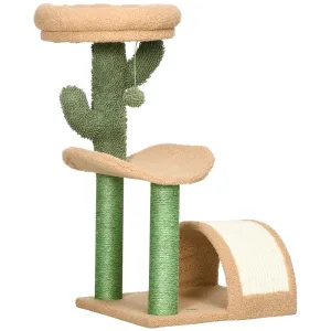 72cm Cat Tree Kitty Activity Center Wooden Cat Climbing Toy Cat Tower with Bed Ball Toy Sisal Scratching Post Curved Pad Yellow