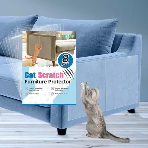8 Pack Cat Scratch Furniture Protector - Cuttable Sticky Tapes Specially Designed for Fabric Furniture, Anti-Scratch Couch Protector