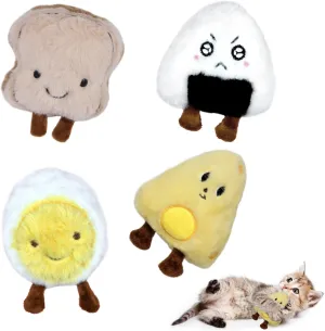 Andiker 4 PCS Catnip Toys for Cats, Creative Food Shapes Cat Chew Toys with Soft Plush Fabric Stuffed Cotton Bite-Resistant Cat Toy Set Interactive Cat Toys for Indoor Cats to Chew Bite