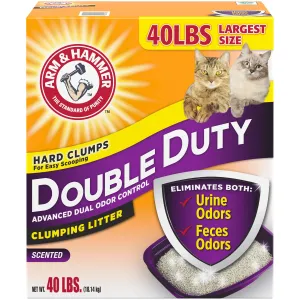 Arm & Hammer Double Duty Dual Advanced Odor Control Scented Clumping Cat Litter, 40lb