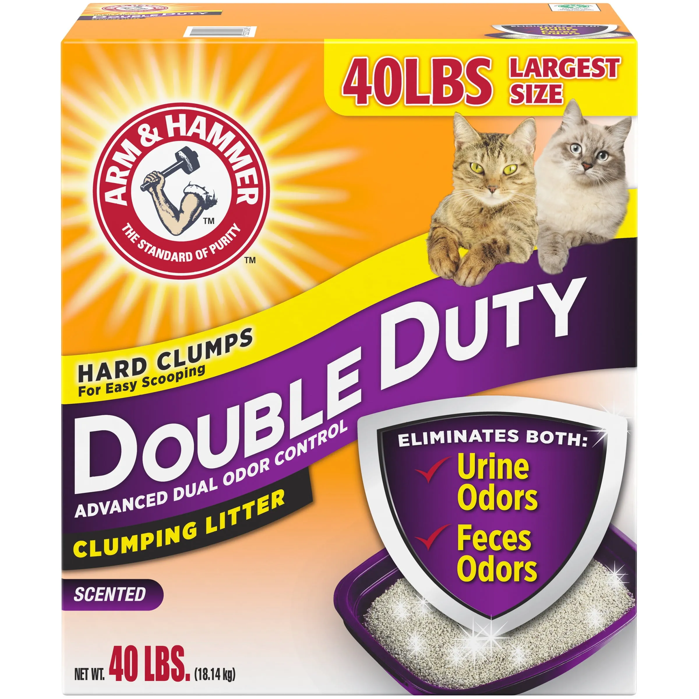 Arm & Hammer Double Duty Dual Advanced Odor Control Scented Clumping Cat Litter, 40lb