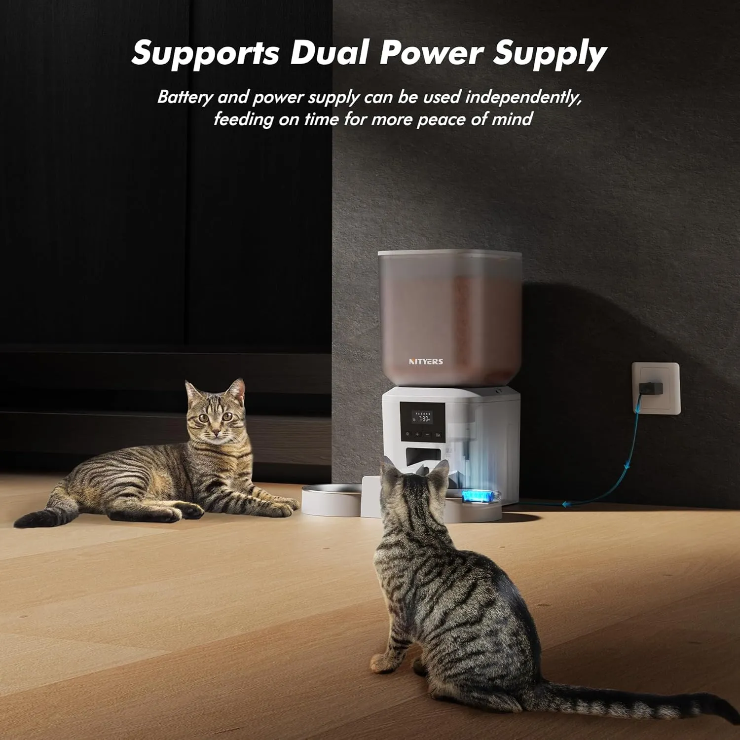 Automatic Cat Feeder for 2 Cats - 8L/34 Cups Large Capacity Auto Food Dispenser with LCD Screen, 2 Food Trays, Timed Cat Feeder, Up to 50 Portions 6 Meals Per Day, Keep Fresh, White