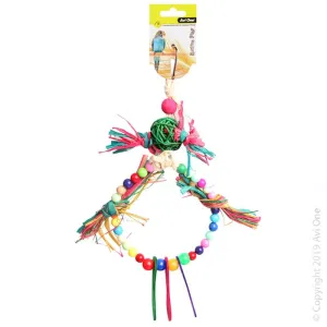 Avi One Bird Toy Rattan Ball With Rafia Wooden