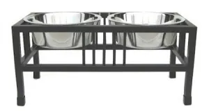 Baron Double Raised Dog Bowl - Extra Large-Black