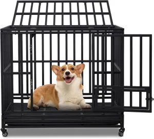 BONNLO 42 Inch Heavy Duty Dog Crate, Indestructible Dog Kennel Indoor for Large Dogs with Removable Tray, Secure Double Doors, Dog Cage with Double Door for Easy Feeding Access and Pet Safety