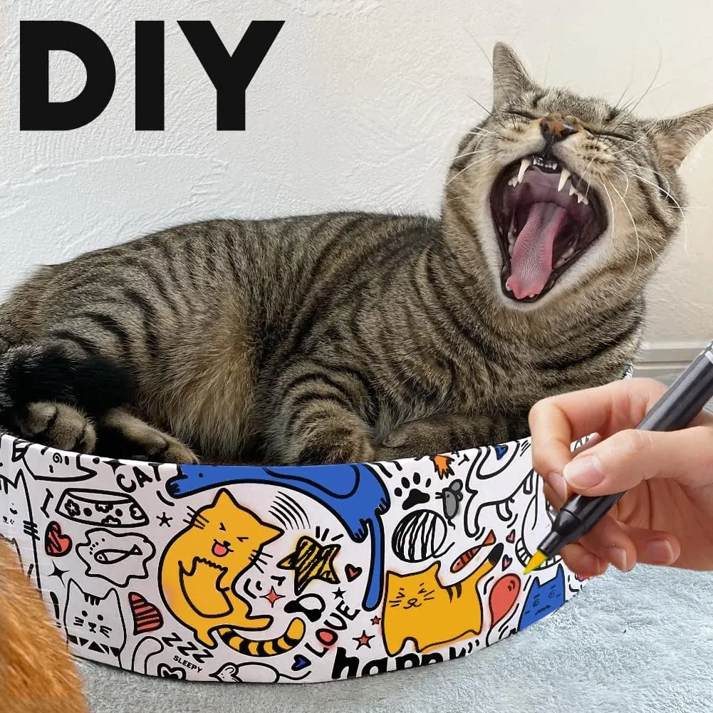 Cat Scratcher Cardboard 2in1 Oval Cat Scratcher Bed for Indoor Cats Cat Scratch Pad Bowl with Scratching Toy Corrugated Lounge Bed&Furniture Protector &Training Toy XL(Graffiti