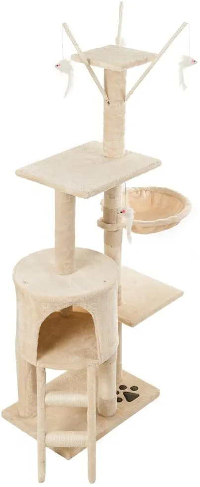 Cat Tree With Scratching Posts Perches, Basket Lounger And Ladder