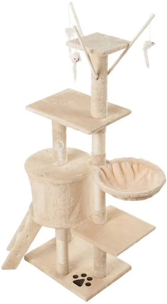 Cat Tree With Scratching Posts Perches, Basket Lounger And Ladder