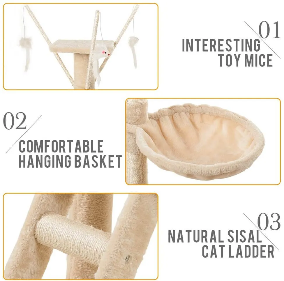Cat Tree With Scratching Posts Perches, Basket Lounger And Ladder