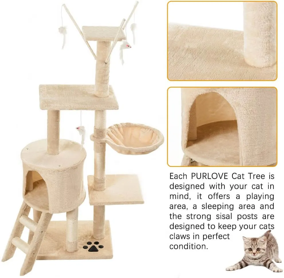 Cat Tree With Scratching Posts Perches, Basket Lounger And Ladder