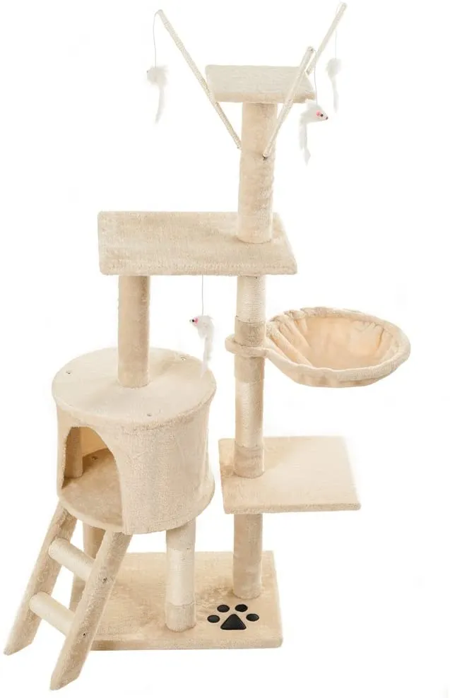 Cat Tree With Scratching Posts Perches, Basket Lounger And Ladder