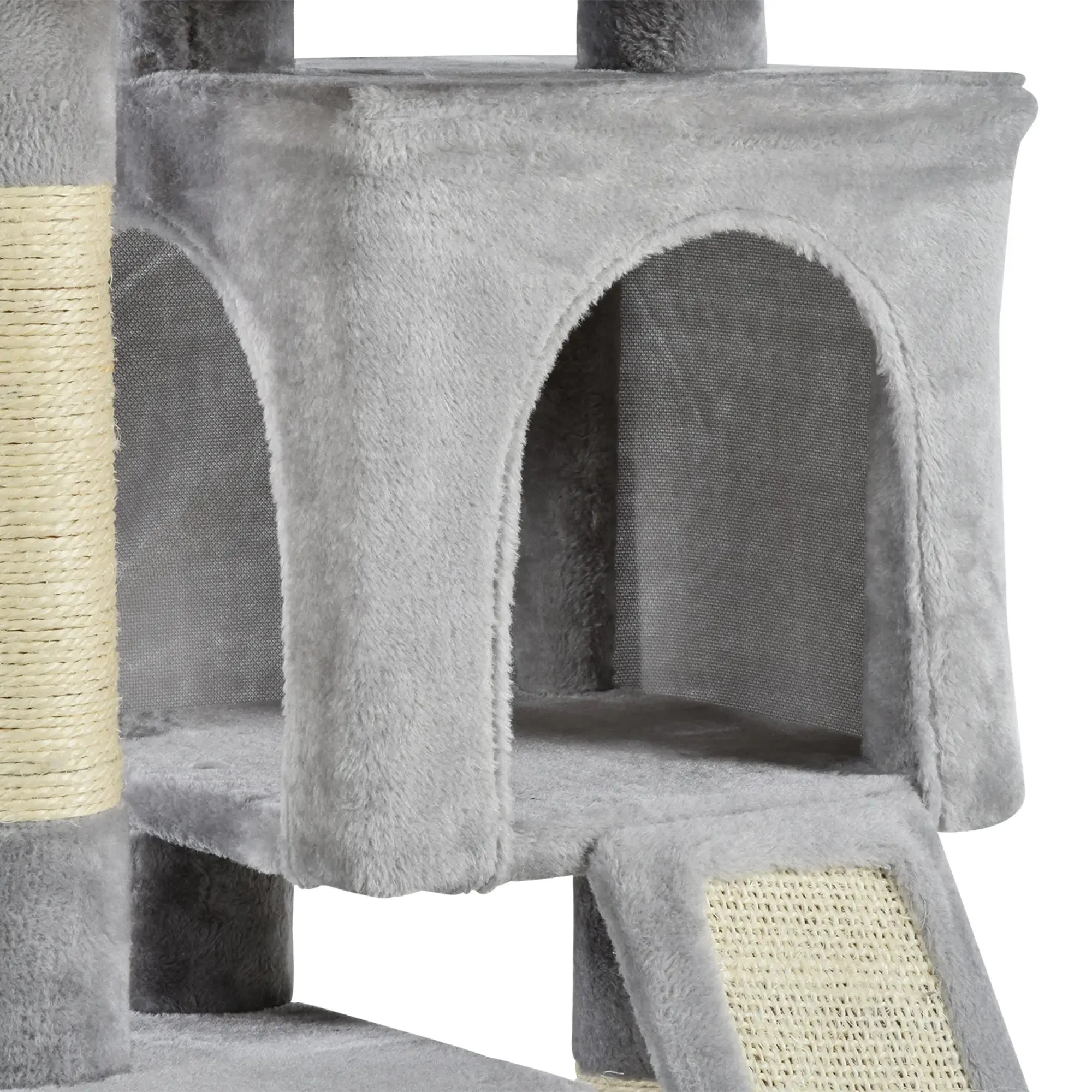 Cat Tree with Sisal Poles, Bed and 2 Houses, 59x39x83cm, Grey