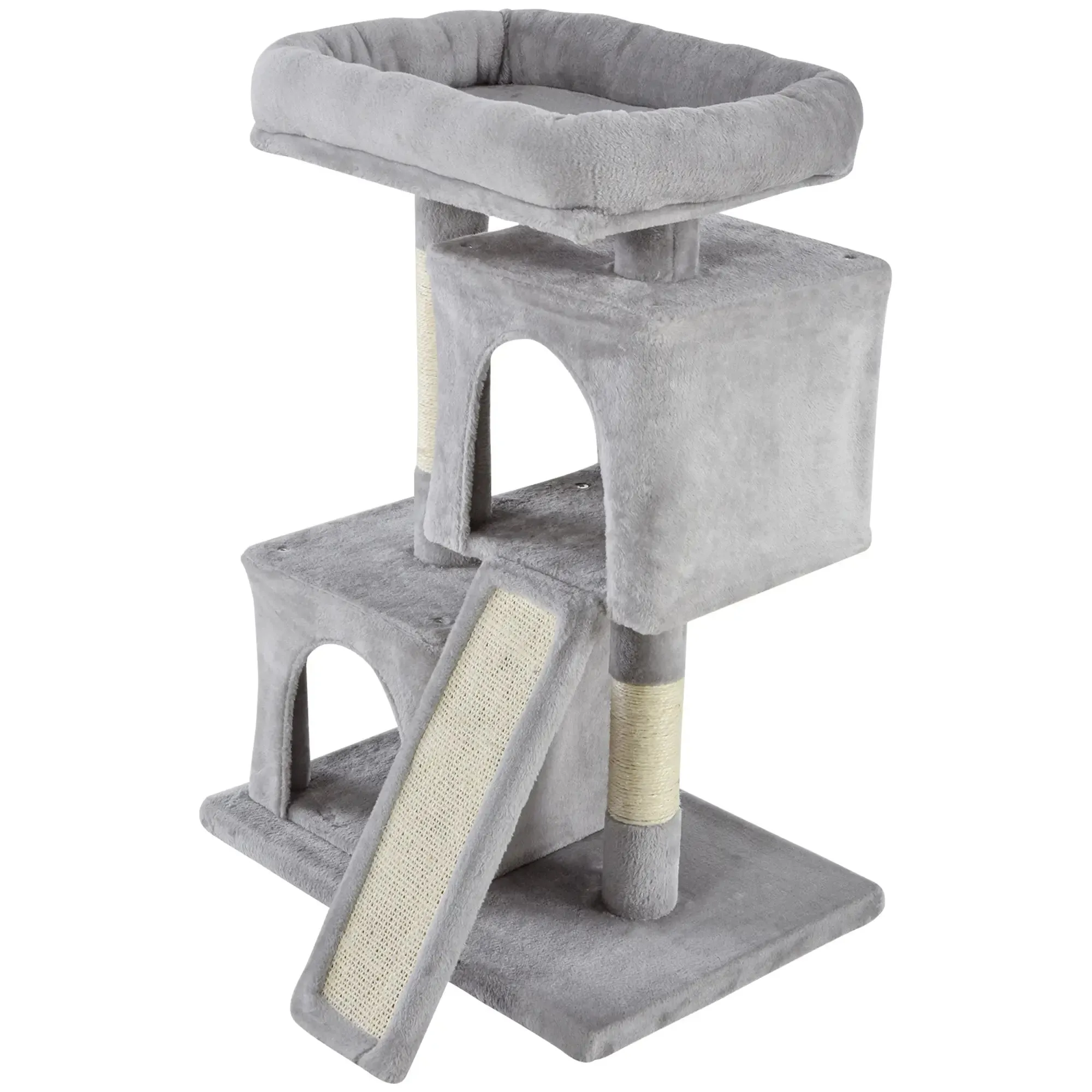 Cat Tree with Sisal Poles, Bed and 2 Houses, 59x39x83cm, Grey