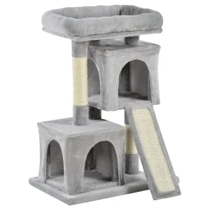 Cat Tree with Sisal Poles, Bed and 2 Houses, 59x39x83cm, Grey