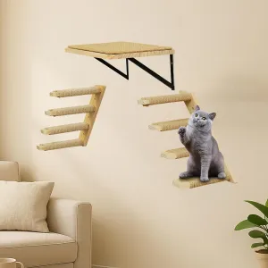 Cat Wall Steps 2-Pack, Two Step Cat Climbing Shelves, Wall-Mounted Reversible Cat Stairway with Durable Sisal Scratching Rope, Ideal for Cats' Perching, Climbing, and Playing Furniture