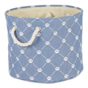 Collapsible Pet Storage Collapsible Bin, Trellis Paw Print, Stonewash Blue, Large Round - 18x15"