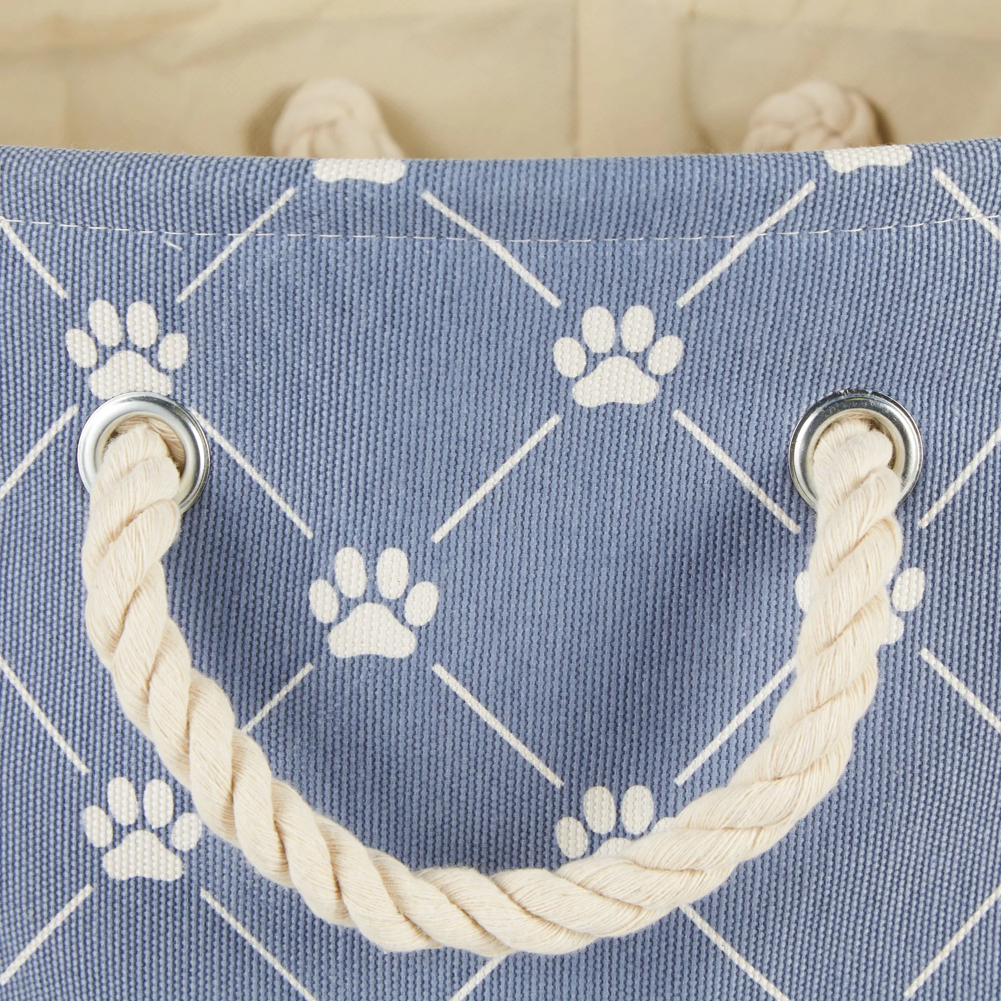 Collapsible Pet Storage Collapsible Bin, Trellis Paw Print, Stonewash Blue, Large Round - 18x15"