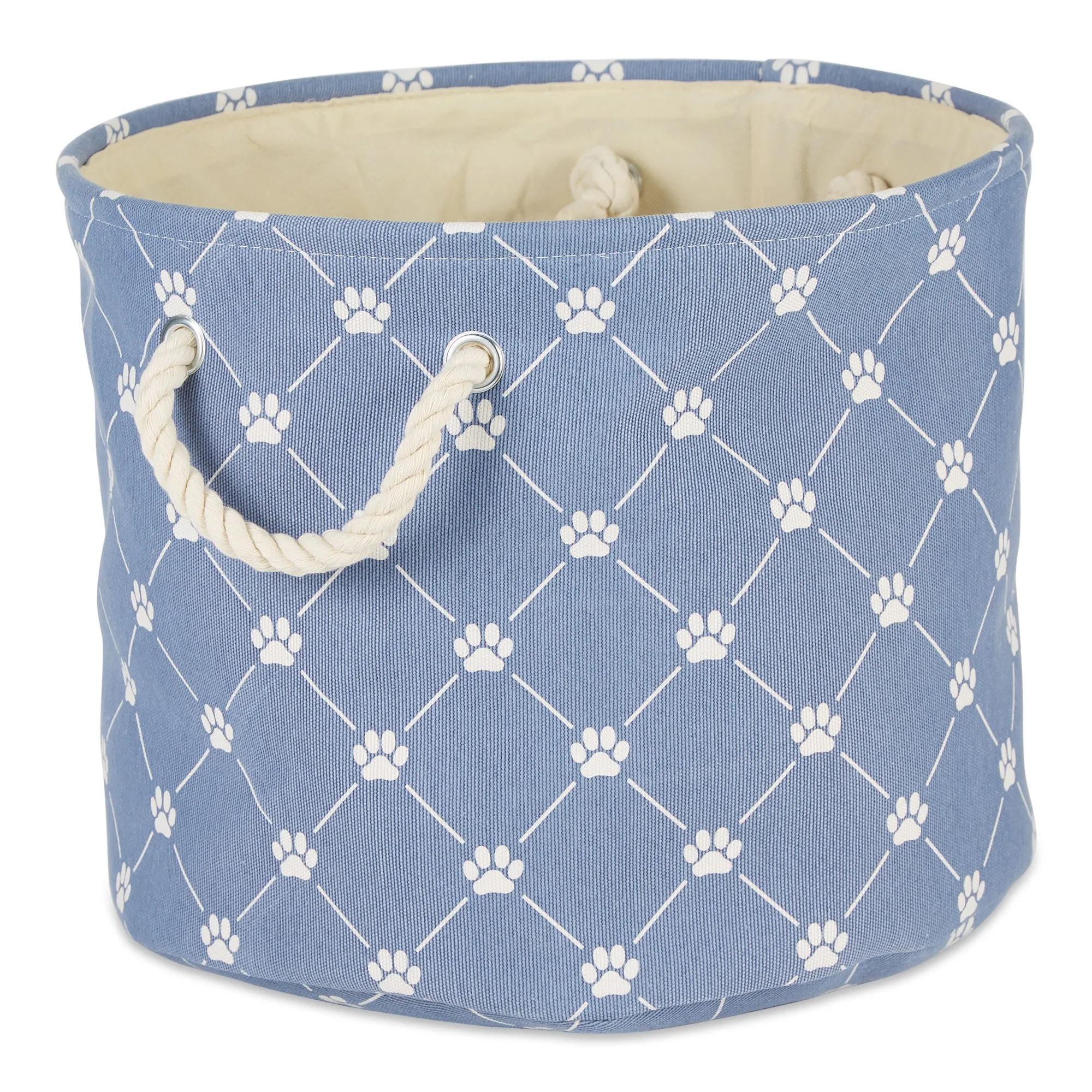 Collapsible Pet Storage Collapsible Bin, Trellis Paw Print, Stonewash Blue, Large Round - 18x15"