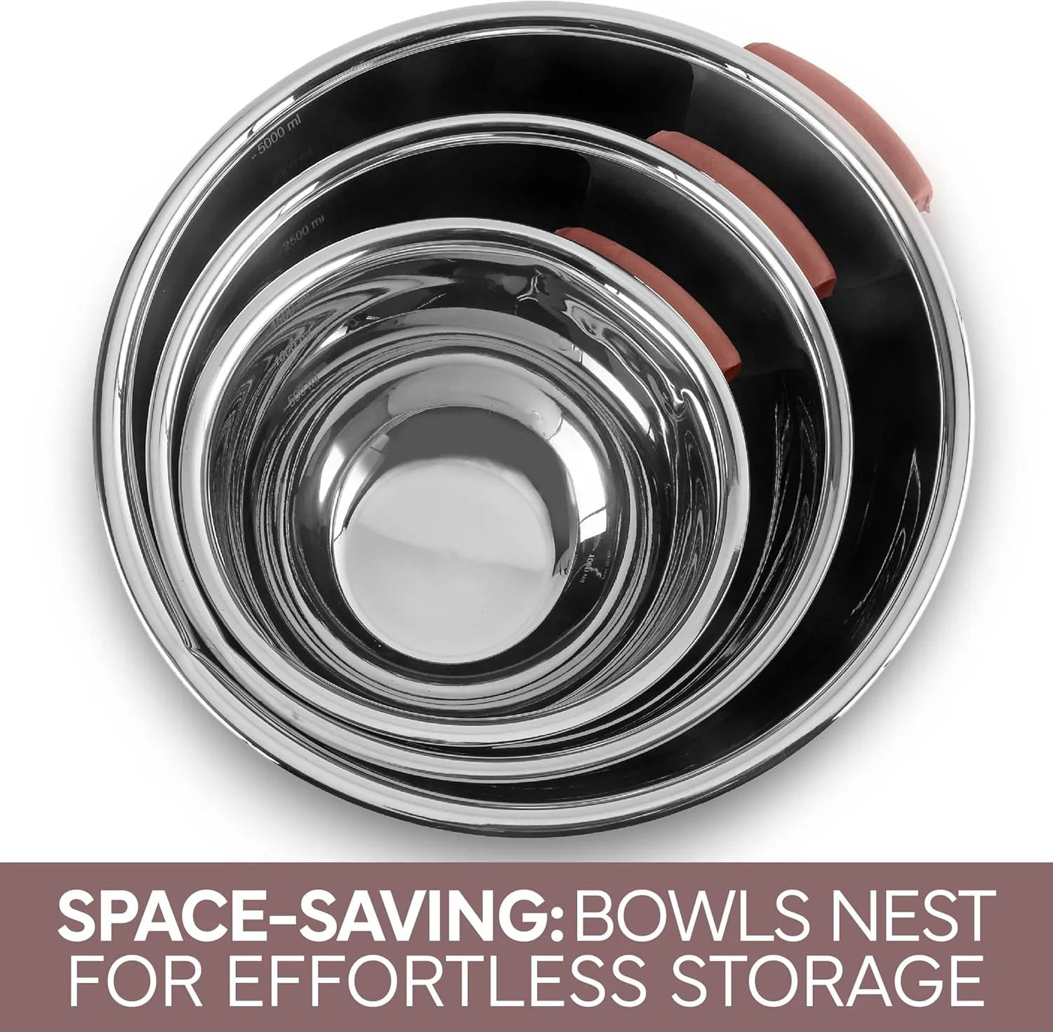 COOK WITH COLOR Stainless Steel Mixing Bowls Set and Measuring Cups- Nesting Bowls with Non-Slip Bottom and Easy-Grip Handles, Rose, 11 Pieces