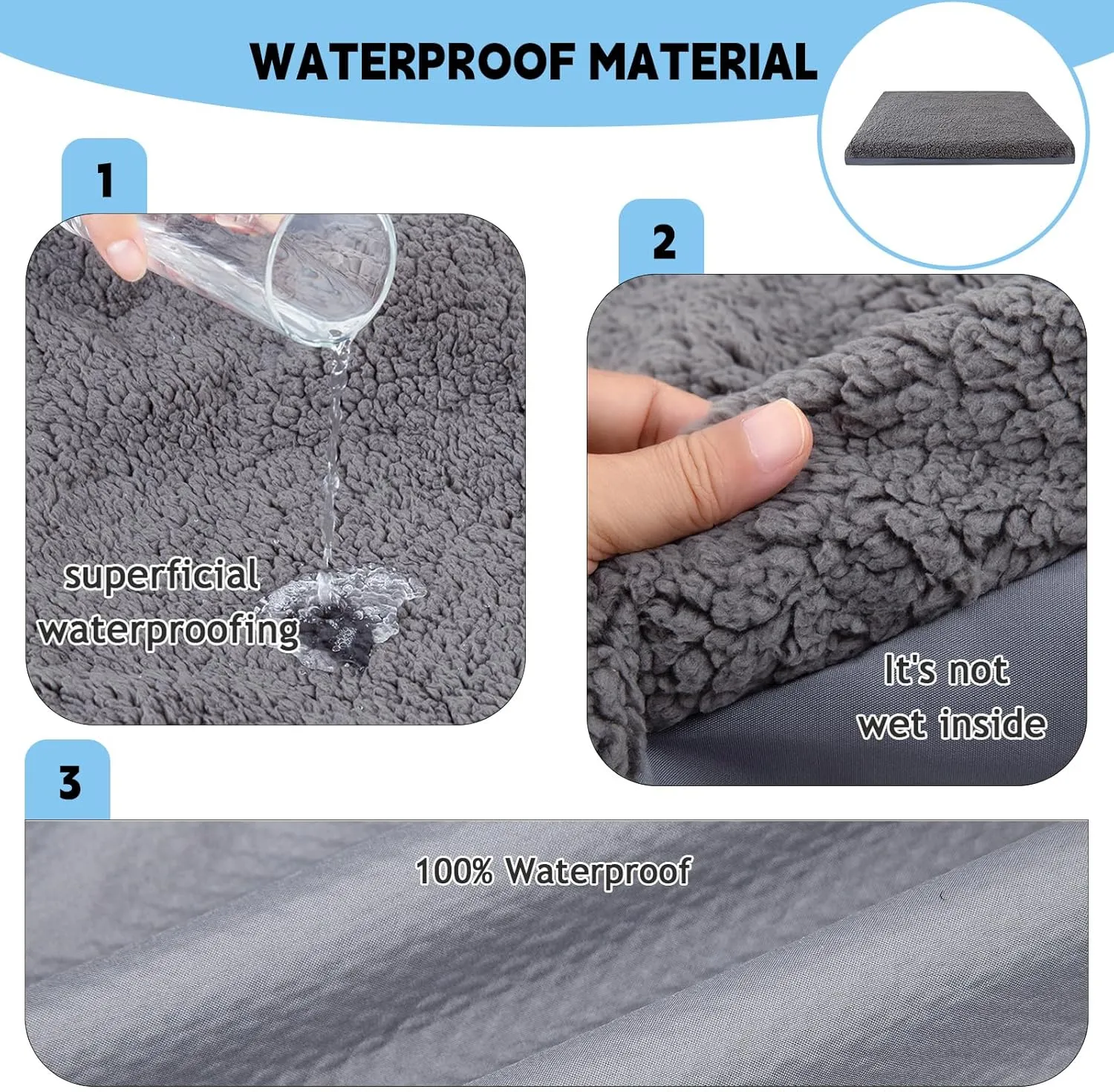 Dog Bed Covers Replacement Washable,Waterproof Dog Deds Cover,Large Protector Soft Plush Replacemen Cushion Slip Pet Dogs/Cat Sofa Mattress Deds with Removable Liner Grey,Cover Only(XL:35*44*6Inch)