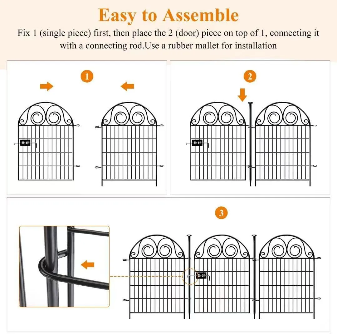 Dog Fence Outdoor for Yard, 32 in(H)8.8 Ft(L) 4 Panels Garden Fences with Gate, Black Metal No Dig Fence for Dogs, Reusable Defense Temporary FencingPatented
