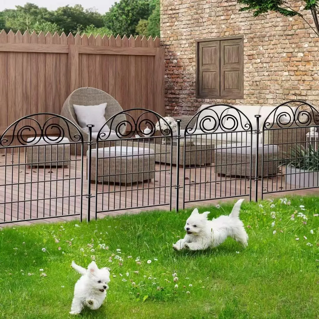 Dog Fence Outdoor for Yard, 32 in(H)8.8 Ft(L) 4 Panels Garden Fences with Gate, Black Metal No Dig Fence for Dogs, Reusable Defense Temporary FencingPatented