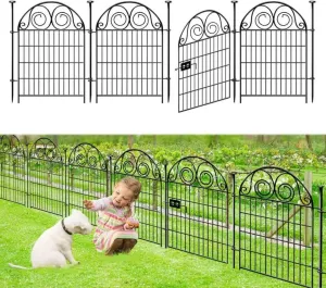 Dog Fence Outdoor for Yard, 32 in(H)8.8 Ft(L) 4 Panels Garden Fences with Gate, Black Metal No Dig Fence for Dogs, Reusable Defense Temporary FencingPatented