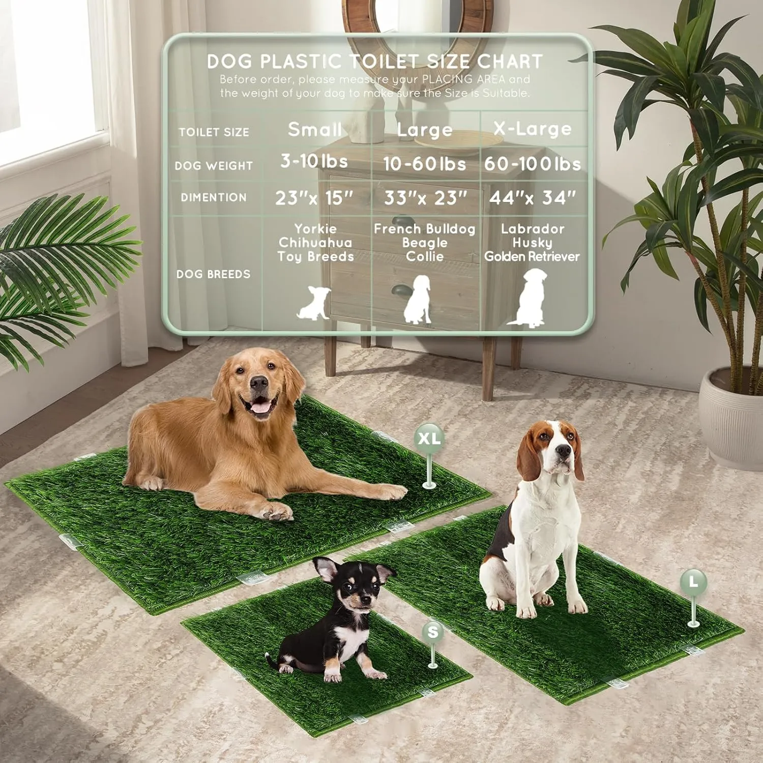 Dog Pee Grass with Washable Pee Pads for Dog Litter Box, Large Ultra-Absorbent Artificial Grass Pads for Dogs Potty Grass with Reusable Puppy Pads for Indoor Potty Training