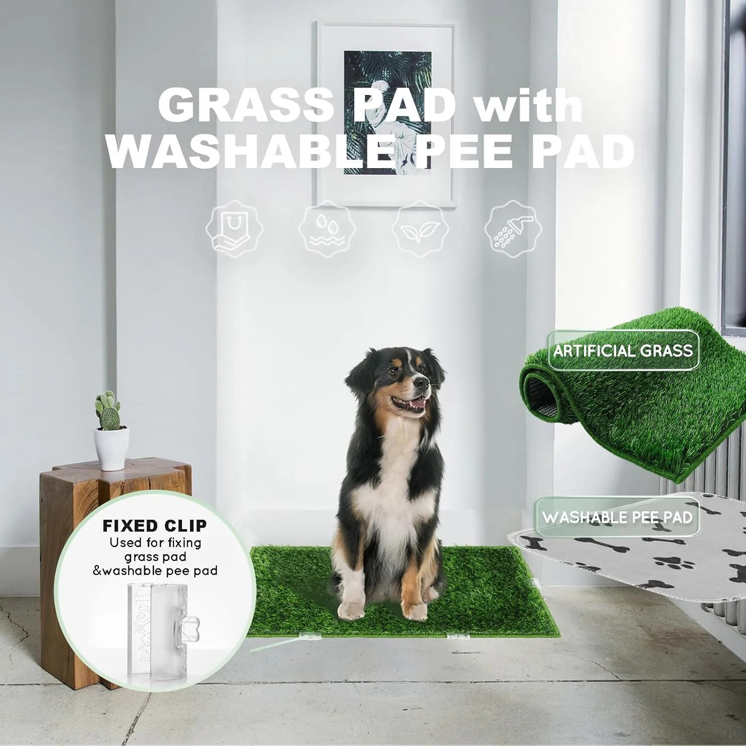 Dog Pee Grass with Washable Pee Pads for Dog Litter Box, Large Ultra-Absorbent Artificial Grass Pads for Dogs Potty Grass with Reusable Puppy Pads for Indoor Potty Training