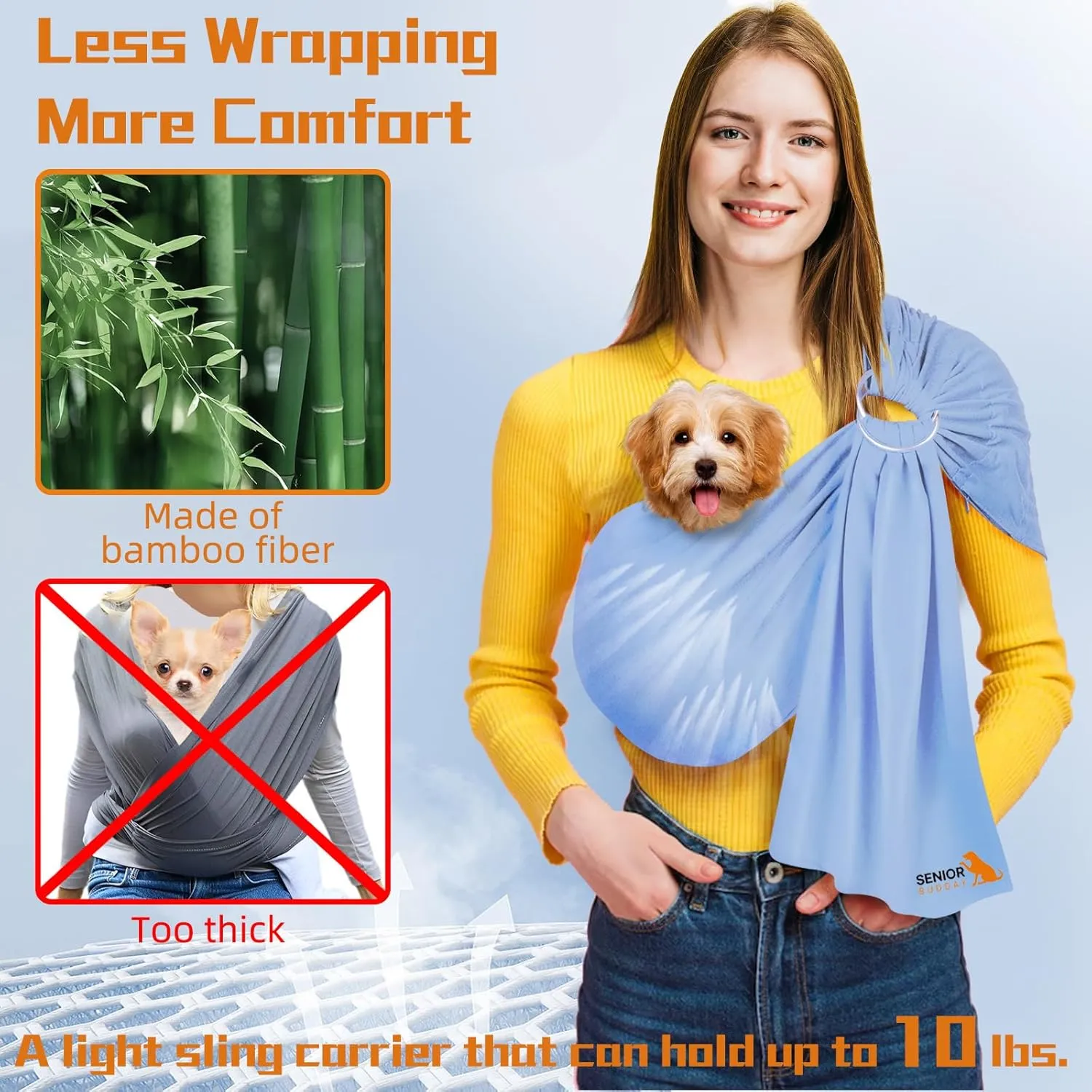 Dog Sling Carrier,Soft Carry Slings Front Pack for Small Puppies/Cats Under 15lbs,Adjustable Wrap,Anti Pet Anxiety,Easy Use,Hands Free