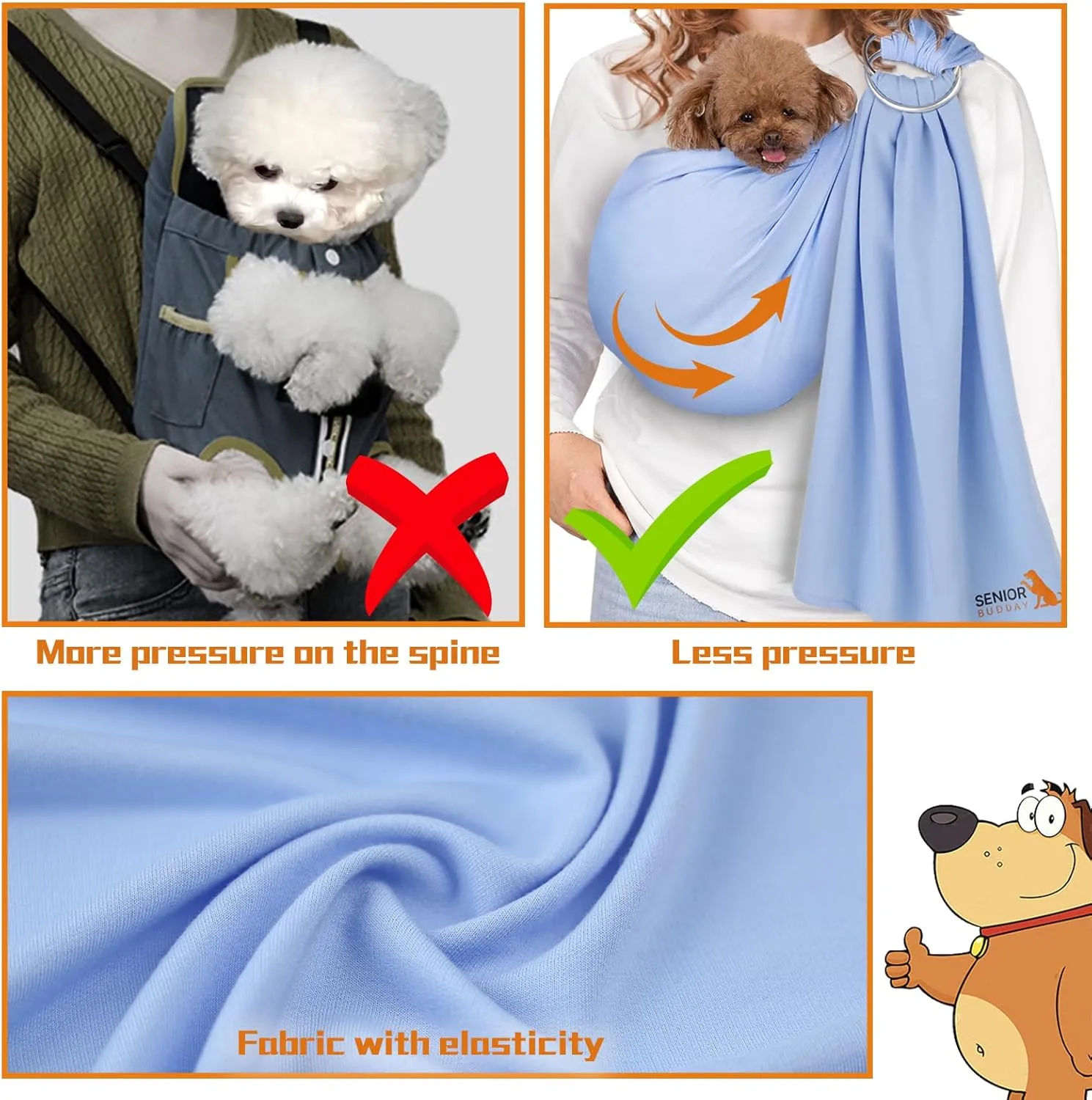 Dog Sling Carrier,Soft Carry Slings Front Pack for Small Puppies/Cats Under 15lbs,Adjustable Wrap,Anti Pet Anxiety,Easy Use,Hands Free