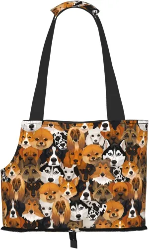Dogs Different Breeds Print Dog Carrier for Small Dogs,Soft Sided Pet Carrier Bag with Pockets,Portable Medium Dog Puppy Large Cat Travel Handbag Tote for Hiking Traveling Outdoor
