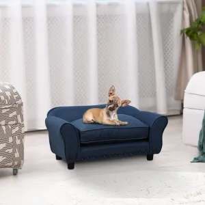 Dogs Elevated Plush Sponge Sofa Bed Navy