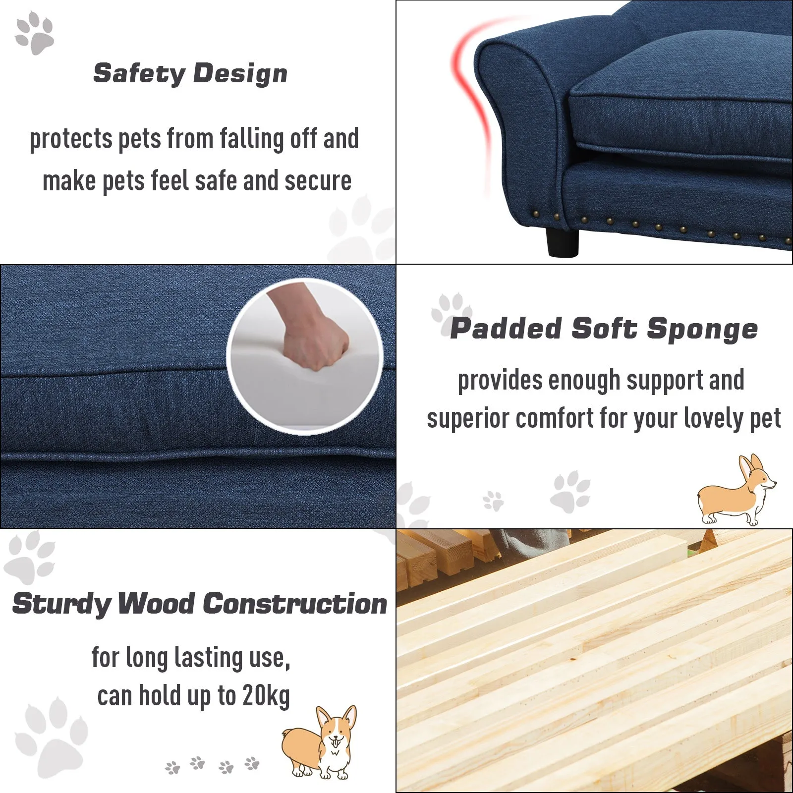Dogs Elevated Plush Sponge Sofa Bed Navy
