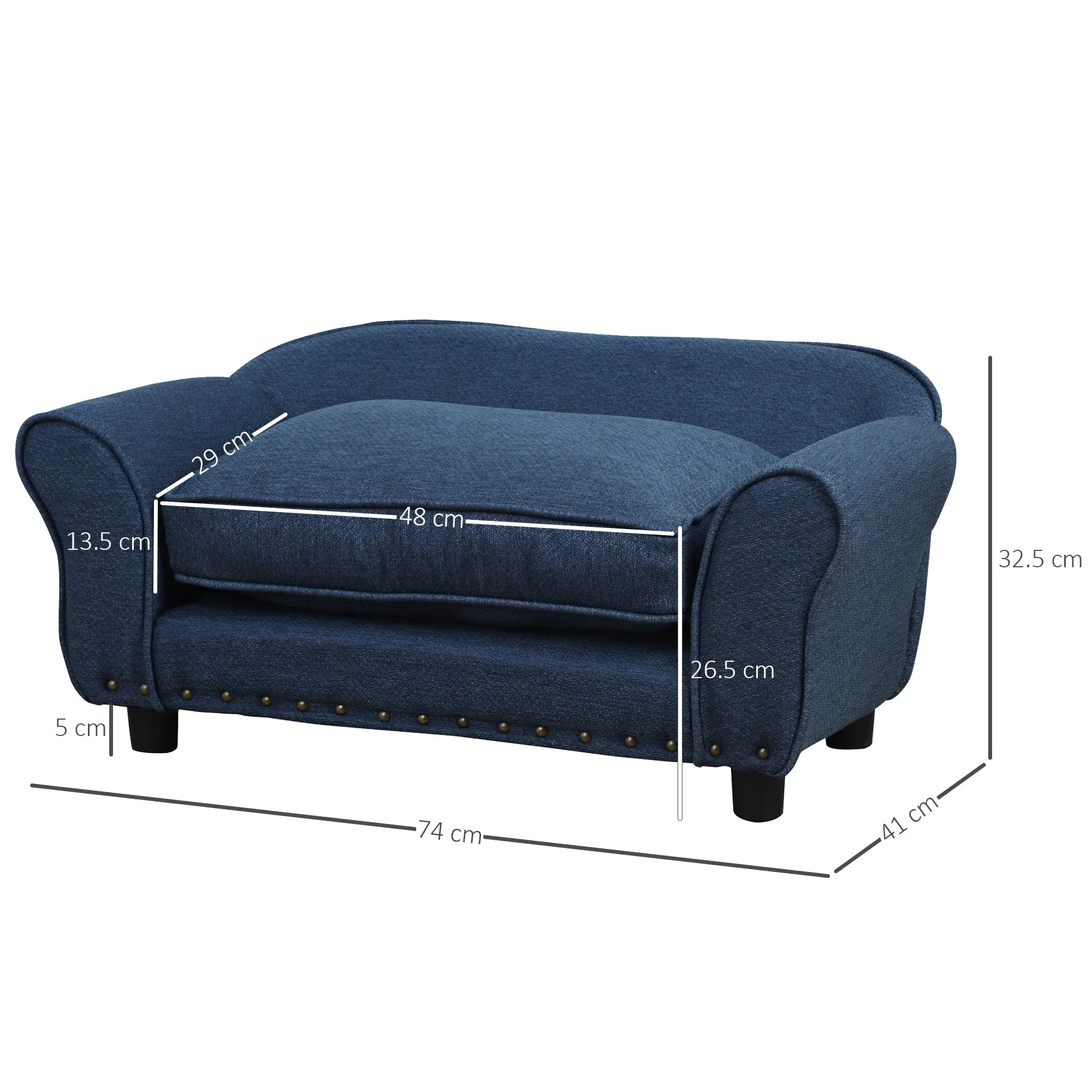 Dogs Elevated Plush Sponge Sofa Bed Navy