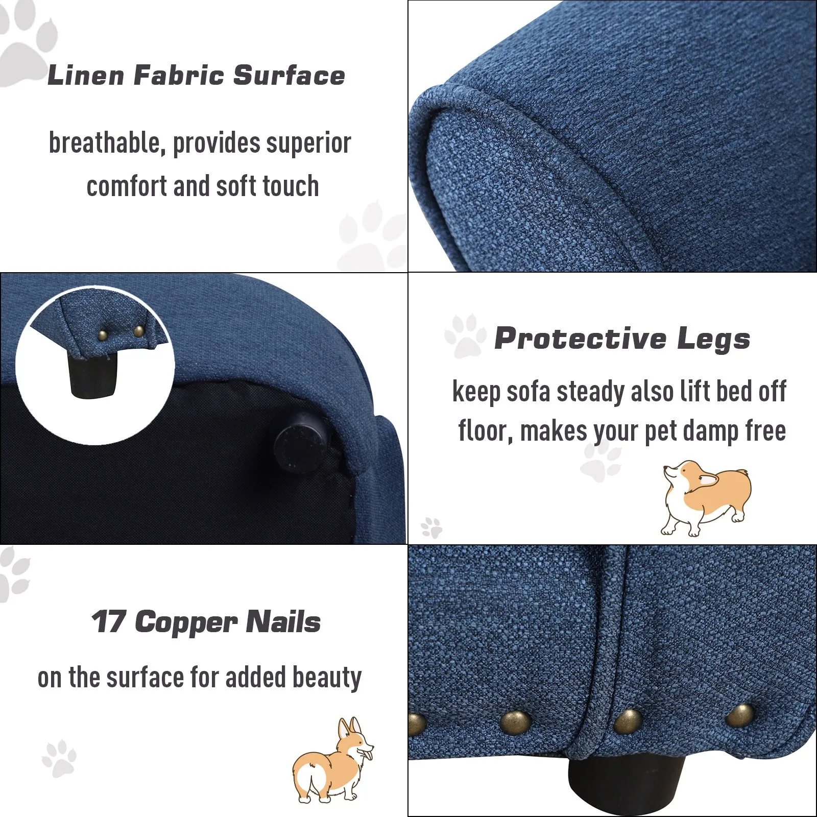 Dogs Elevated Plush Sponge Sofa Bed Navy