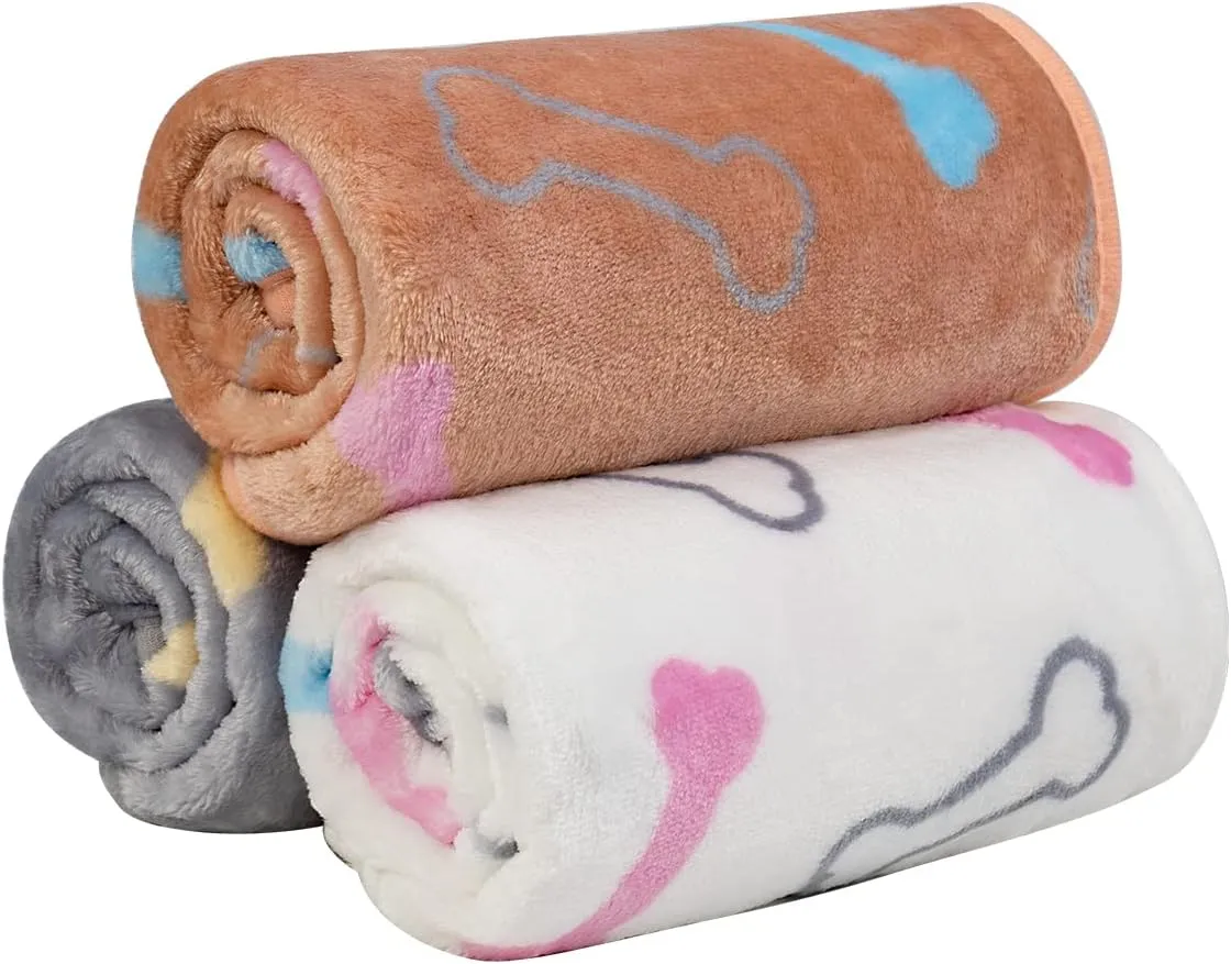 Dono 1 Pack 3 Dog Blankets, Soft Fluffy Fleece Pet Blanket Warm Sleep Mat Paw Print Design Puppy Kitten Throw Blankets Doggy Blanket for Dogs