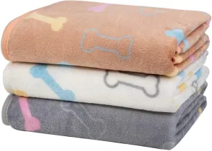 Dono 1 Pack 3 Dog Blankets, Soft Fluffy Fleece Pet Blanket Warm Sleep Mat Paw Print Design Puppy Kitten Throw Blankets Doggy Blanket for Dogs