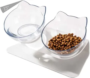 Double Elevated Cat Bowls with Raised Stand, Pet Food Water Feeder Bowl for Cats or Small Dogs
