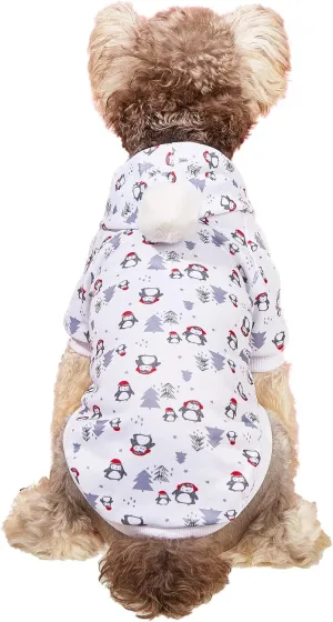 DroolingDog Extra Small Dog Christmas Outfits Fleece Christmas Sweater Puppy Xmas Hoodies for Small Dogs XS Dogs Christmas Clothes Sweatshirt Penguin Pattern with Leash Hole