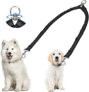 Dual Dog Leash Coupler - 360 No Tangle Double Leash for Medium Large Dogs - Black