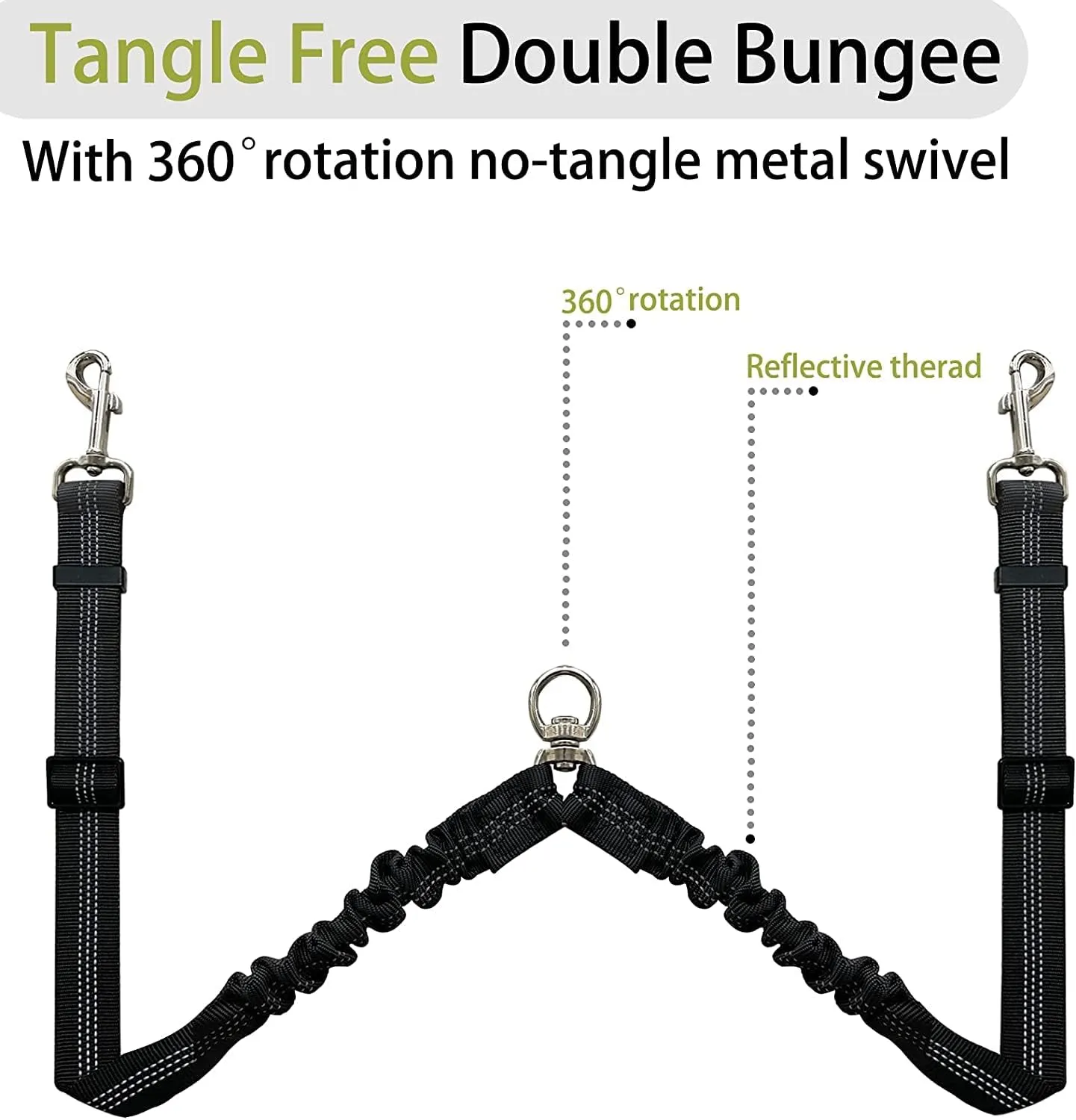 Dual Dog Leash Coupler - 360 No Tangle Double Leash for Medium Large Dogs - Black