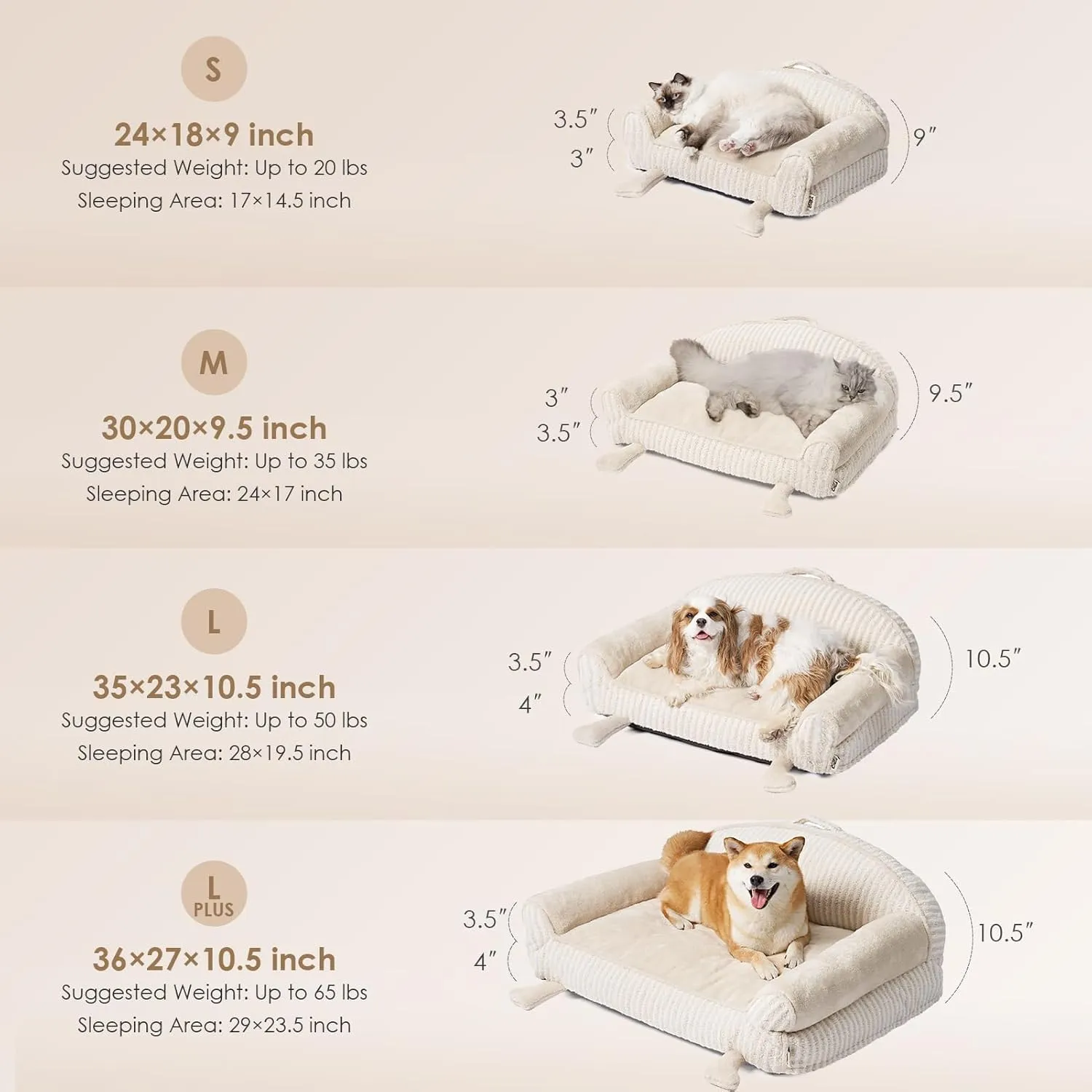 EHEYCIGA Small Dog Bed with Washable Removable Cover, Striped Cat Couch Beds for Indoor Cats, Shredded Memory Foam Waterproof Puppy Bed with Non-Slip Bottom, 24 Inch Cream